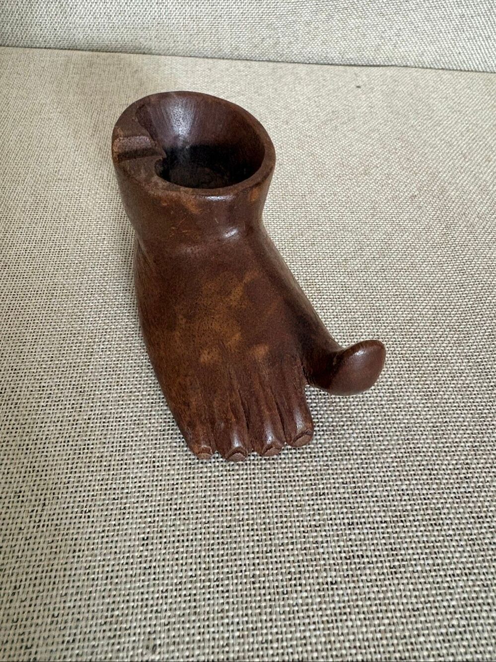 Vintage Hand Carved Wooden Foot Ashtray Novelty Folk Art Tobacco Smoking